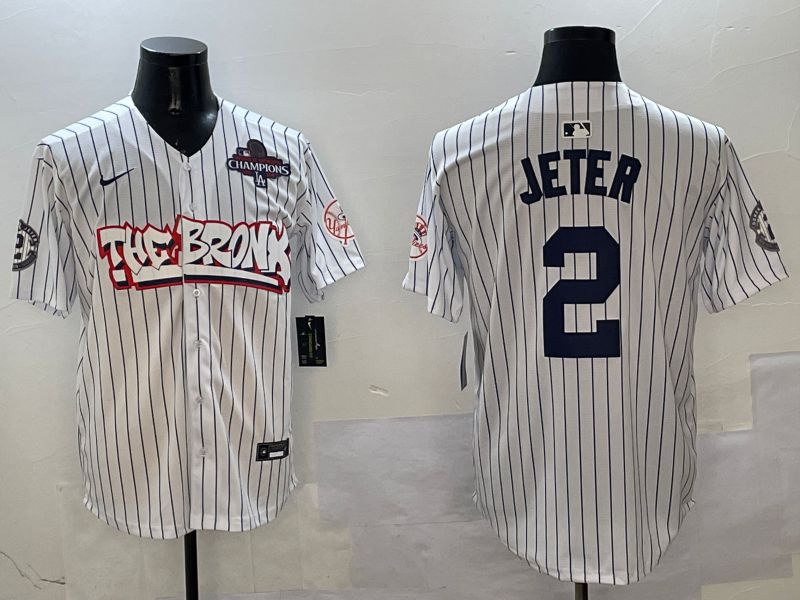 Men New York Yankees #2 Jeter White Stripe four generations Joint Name 2025 Nike MLB Jersey style 2->new york yankees->MLB Jersey